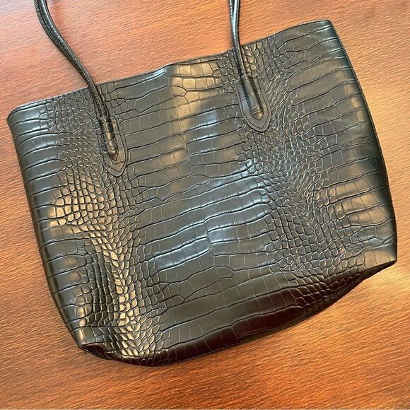 Faux Croc Black Shoulder Bag Purse - Picture 9 of 9